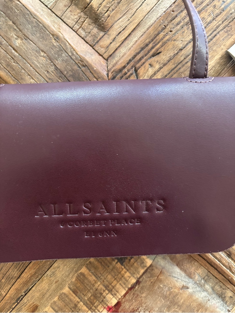 AllSaints Plum Leather Mini Crossbody Bag - Picture 3 of 7
